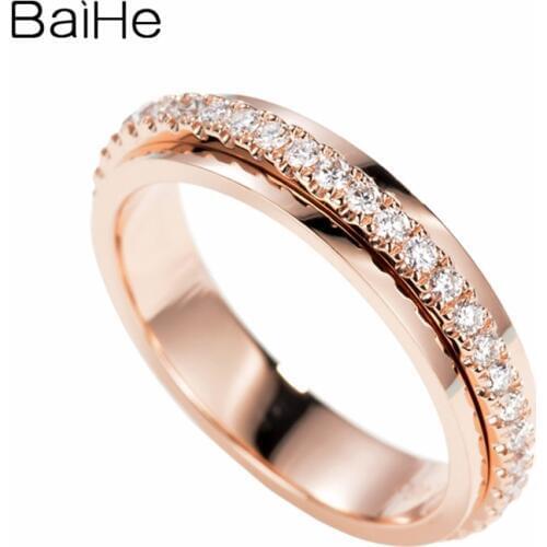 BAIHE Solid 14K Rose Gold 0.43ct H/SI Natural Diamond Women Trendy Fine Jewelry Wedding Rotating wedding Diamond female ring