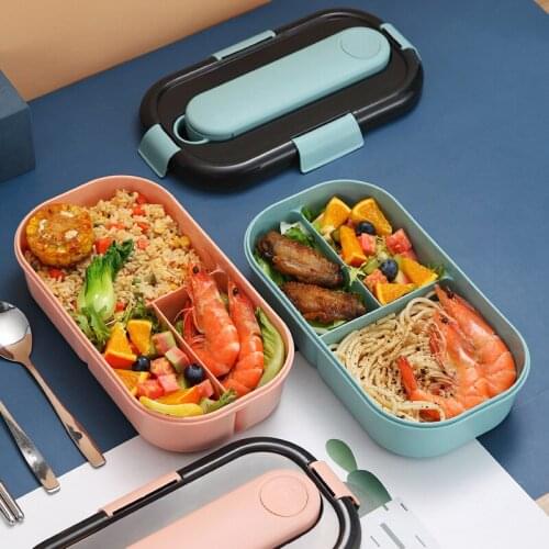 1200ml Lunch Container Set Portable 3-Compartment Bento Box Leakproof Plastic Food Storage Box Universal Microwave Supply