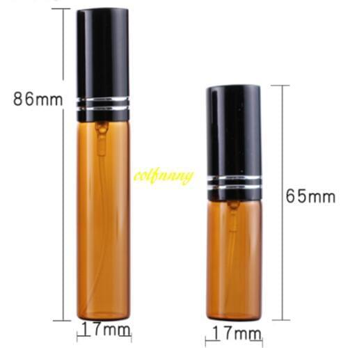 2000pcs/lot 5ML Amber Glass Spray Perfume bottle 10ML Brown Emtpy Refillable bottles With Full cover cutting alumium cap