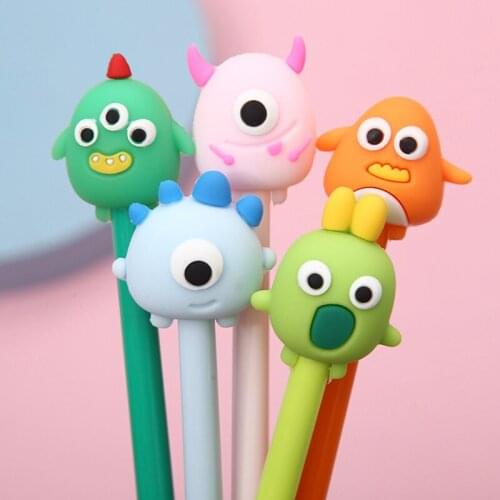 24pcs/Pack Retractable Cute School Pens Click Monster Clown Kawaii Stationery Funny Roller Ball Rollerball Ballpoint Black Blue