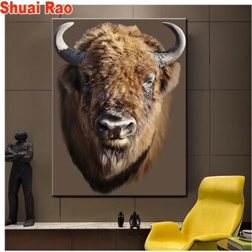 5d diy diamond painting Nature bison full square round diamond embroidery animals 2020 New arrivals gift home decoration