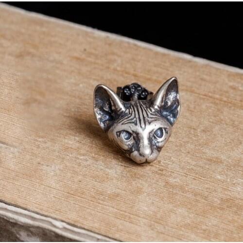 925 Sterling Silver Cat Retro Animal Post Stud SINGLE Earring Unisex A1232