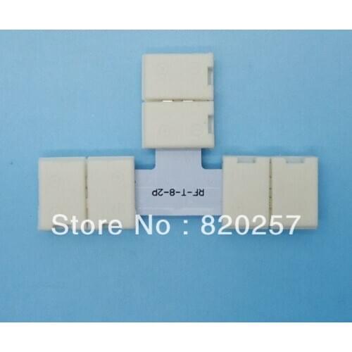 Free shipping 20pcs lot 2pin led strip middle connectors T shape without soldering for 8mm single color strip