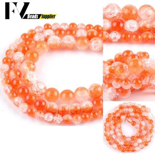 Natural Orange White Snow Cracked Crystal Stone Round Loose Beads 6-12mm Spacer Beads For Jewelry Making DIY Bracelet 15"