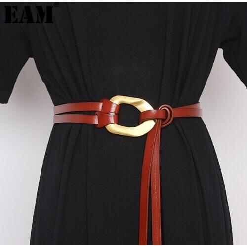 [EAM] Pu Leather Black Irregular Long Multicolor Belt Personality Women New Fashion Tide All-match Spring Autumn 2021 1Z949