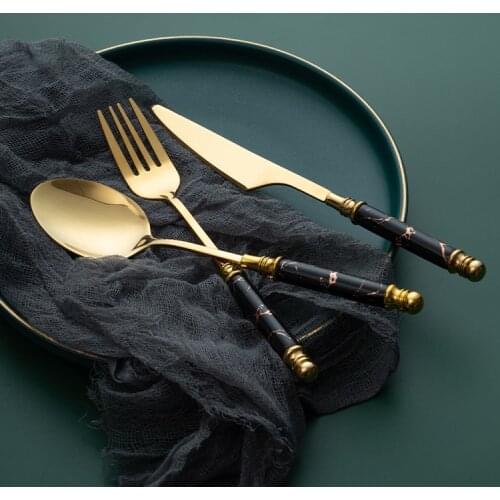 European Creativity Cutlery Set Luxury Three Piece Suit Fourchette Dinner Set Kitchen Eco Friendly Vaisselle Table Art EK50DS
