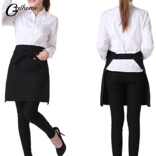 Unisex Half Bust Bib Apron Restaurant Kitchen Coffee Tea Shop Waitress Uniforms Waist Short Apron With Pockets