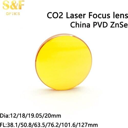Superfine China Znse CO2 focus lens Dia. 12 18 19.05 20 mm FL38.1 50.8 63.5 101.6 127mm for laser engraving cutting machine