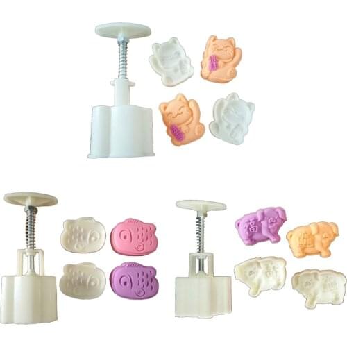 Mooncake Mold 50g Cookie Cutter with Cartoon Animal Stamps Hand Press Green Bean Pastry Mould DIY Bakeware Mid-autumn Festival