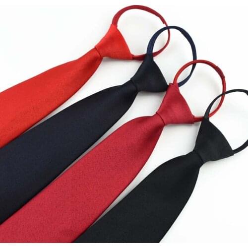Fashion Solid Pre-tied Neck Tie Mens Skinny Zipper Ties Red Black Blue Solid Color Slim Narrow Bridegroom Party Dress Necktie