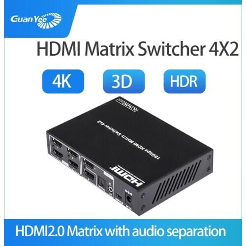 Hdmi2.0 switcher four in two out fiber optic audio separation 4K video HDR hd splitter matrix 4x2