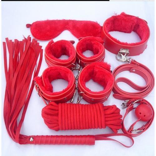 Adult Games 7 Pieces kit Leather Fetish Sex Bondage Restraint Handcuff Gag Consume Nipple Clamps Sex Toy for Couples Erotic Toy