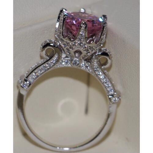 Size 5-10 choucong Fashion Jewelry 5CT Round Cut 925 Sterling Silver 5A Pink CZ Women Wedding Popular Wedding Crown Band Ring
