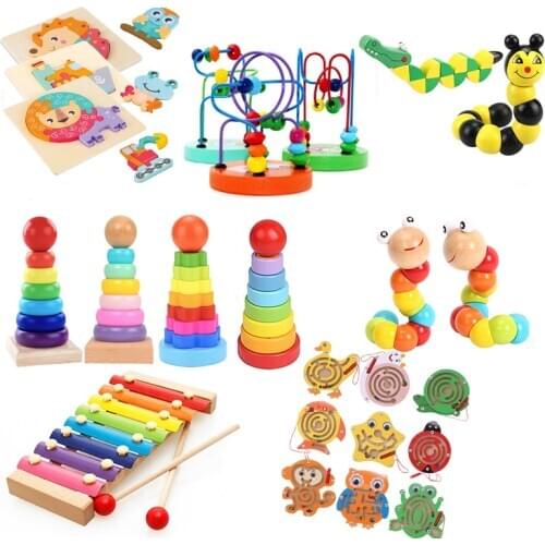 Boys Girls Montessori Math Toys Wood Circles Bead Maze Toys Game Roller Coaster Wooden Puzzles Educational Toy For Children Kids