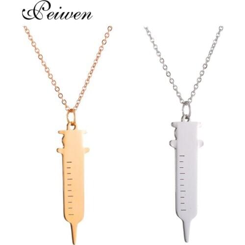 Fashion Medical Syringe Pendant Necklaces Women Medical Jewelry For Nurse/Doctor Gift Gold Silver Color Stainless Steel Necklace