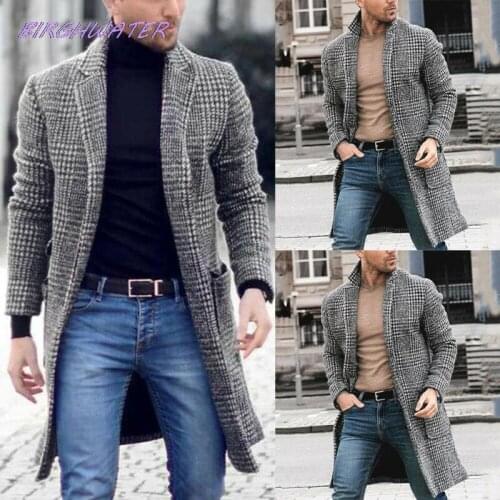 Mens Wool Blends Coats Korean Male Warm Clothes Wool Overcoat 2020 Autumn Black White Plaid Blends Long Men Jacket Plus Size