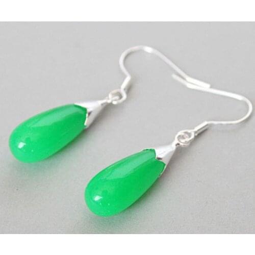 Wholesale good Hot sale new Style >>>>New Pair Bright Green gem &925 Sterling Dangle Earrings for women jewelry