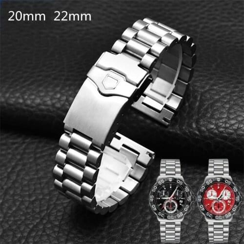 Superior Solid Stainless Steel Watchband 20mm 22mm Straight End Solid Link Silver Bracelet For TAG HE CARRERA F1 Monaco Watch