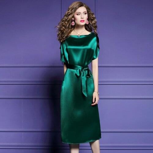 Silky Satin Dress New Waist Waist Is Thinner And Belly-Covering Temperament Dress Women