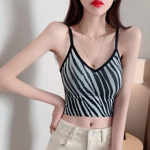 Shintimes New 2021 Sexy Slim Backless Camis Crop Top Women Striped Short Tank Top Korean Clothes Summer Tops Woman Haut Femme