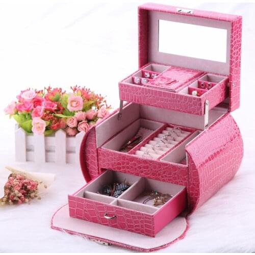 Spot Large-capacity Jewelry Box Three-layer Leather Makeup Storage Box Jewelry Multi-layer Jewelry Box Jewlery Organizer