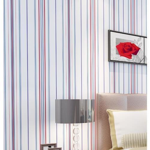 Modern minimalist home improvement non - woven stripes wallpaper. Mediterranean living bedroom television background wallpaper