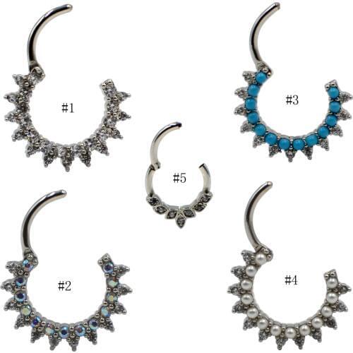 16g 1Pc Crystal Zircon Pearl Steel Septum Clicker Nose Hoop Ring Labret Ear Tragus Cartilage Daith Helix Earring Stud Piercing