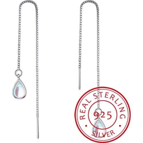 Trendy Water Drop Opal Stone 925 Sterling Silver Female Long Tassel Stud Earrings Wholesale Jewelry For Women Drop Shipping