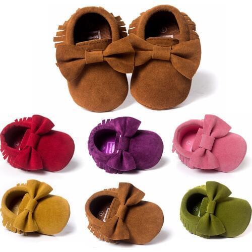 Baby Shoes PU leather Solid tassel Frosted, Butterfly-knot Newborns Moccasins toddler infant Girl Boy First Walker