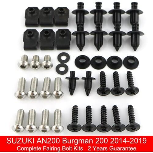 Fit For Suzuki AN200 Burgman 200 2014 2015 2016 2017 2018 2019 Complete Fairing Bolts Kit Screws Clips Nuts Stainless Steel