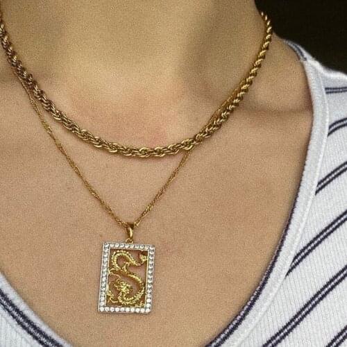 Women Fashion Muti-layer Vintage Crystal Dragon Pendant Necklace Lucky Personality Clavicle Chain Necklace Jewelry Gifts