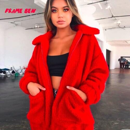 FRAME BEN Fleece Autumn Winter Warm Women Jackets Fashion 2019 Loose Solid Teddy Zipper Long Sleeve Pockets Casual Jacket