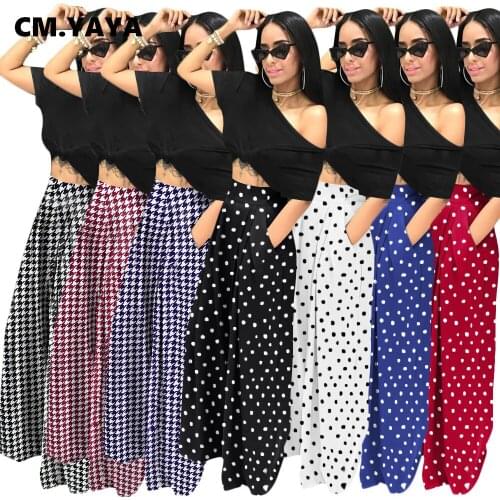 CM.YAYA Women Dot Houndstooth High Waist Elegant Straight Pants INS Streetwear Holiday Autumn Winter Wide Leg Trousers