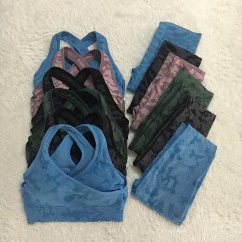 Women Gym Set Yoga Seamless Tiger Pattern Camouflage Tops+Pants Fitness Sports Bra High Waist Leggings Workout Suit Fitness Suit