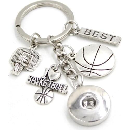 1PC New Arrival 18mm Snap Jewelry Basketball Key Chain Handbag Charm I love basketball Snap Keychain Key Ring Gift for Men Women