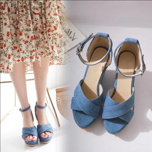 2020 New Women Wedges Sandals Summer Blue Platform Sandals Women Casual Shoes High Heel Sandalias Mujer Zapatos De Mujer 33-42