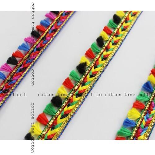5 yards 25mm Embroidery Tassel Ethnic Colorful Ribbon in vintage style accessory for garment bag