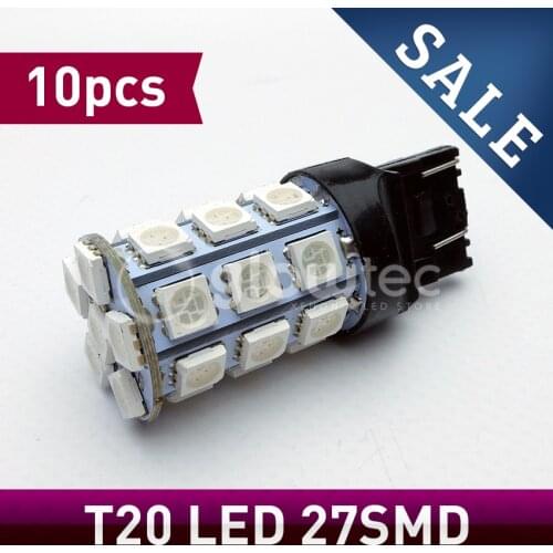 10pcs T20 RED 27SMD 5050 LED Car Brake Rear RED Stop Light Bulb Lamp WY21W 7440 7443 T20 27SMD 5050 Lighting Red color GLOWTEC