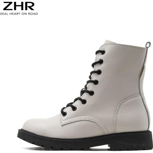 2021 Winter Combat Boots Women Platform Fur Motorcycle Ankle Boot Genuine Split Leather Thick Martins Boots Ladies White