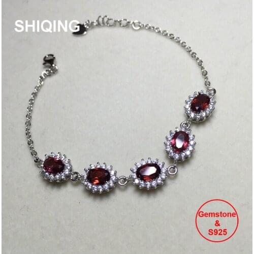 SHIQING Genuine Nature Garnet 925 sterling silver boutique fine jewelry classical flower bracelet for women