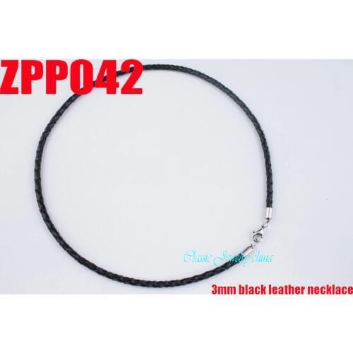 3mm black real leather weaving necklace DIY stainless steel jewelry accessories 20pcs ZPP042