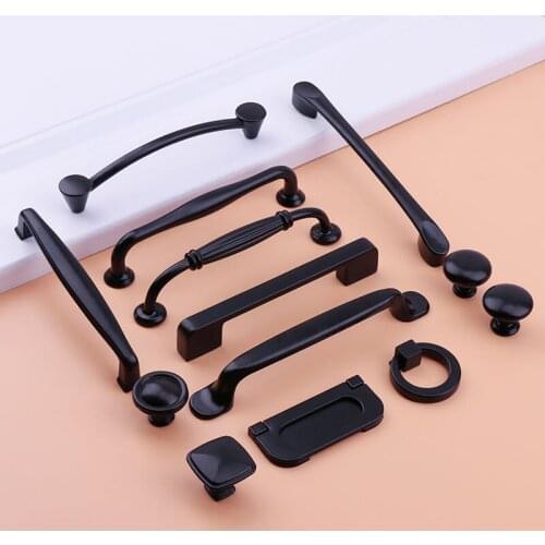 Wardrobe Door Handle Simple Black Aluminum Alloy Drawer Handle Easy To Install Shoes Cabinet Door Black Handles for Furniture