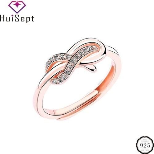HuiSept Luxury Charm Rings 925 Sterling Silver Jewelry Accessories Bowknot Shaped Zircon Gemstones Open Ring for Women Wedding
