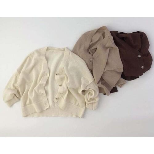 Korean Spring Autumn Baby Boys Girls Winter knitted Solid Color Thin IIce Silk Cardigans Infant Kids Cute Long Sleeve sweaters