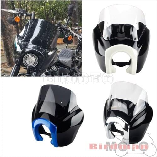 5-3/4" Round Headlight Fairing Chrome Rim Front 9" 12" Windshield Mount for Harley Dyna Softail Street Bob FXR FXBB 2006-2017