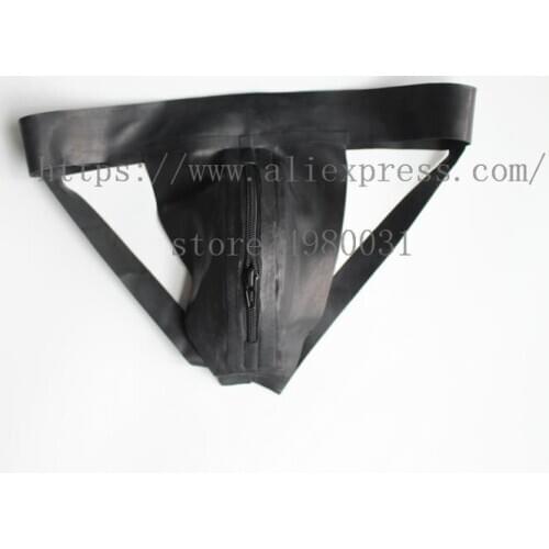 Cool and sexy jockstraps mens black latex T-back with front zipper and made of 100% real & natural latex materials