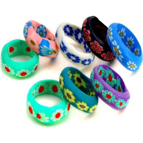 Trendy Colorful Round Rings for Kids Polymer Clay Material Finger Rings Cute Jewelry Wholesale 10Pcs