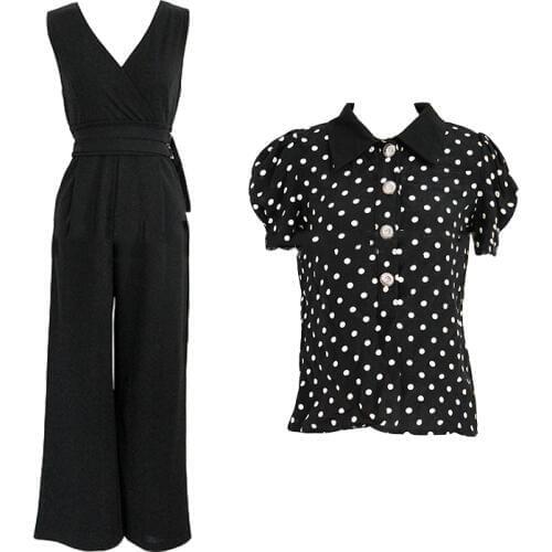 Fashion summer women temperament work style high quality jumpsuit and dot shirt new arrival comfortable trend 2 pieces set