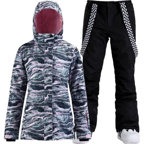 -30 Fashion Female Snow Suit Wear Outdoor Sports Costumes Waterproof Windproof Snowboard Ski Clothing Sets Jacket + Pant Womens