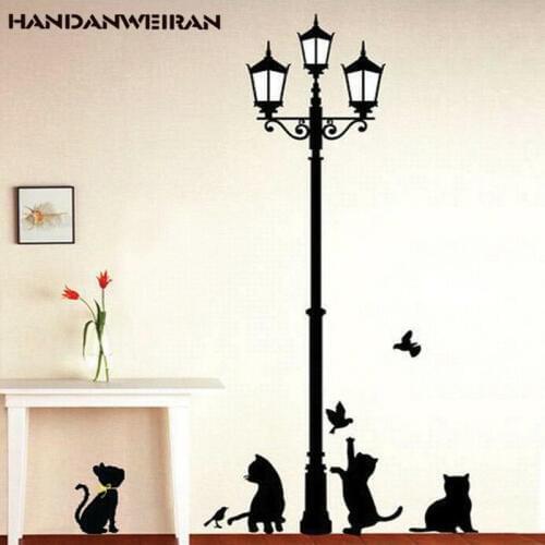 Under the lamp waiting for the black kitten living room bedroom decoration sticker can be removed PVC decorative stickers